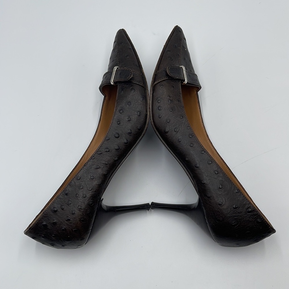 Furla Ostrich Brown Leather Pointed Toe Heels - Picture 6 of 9